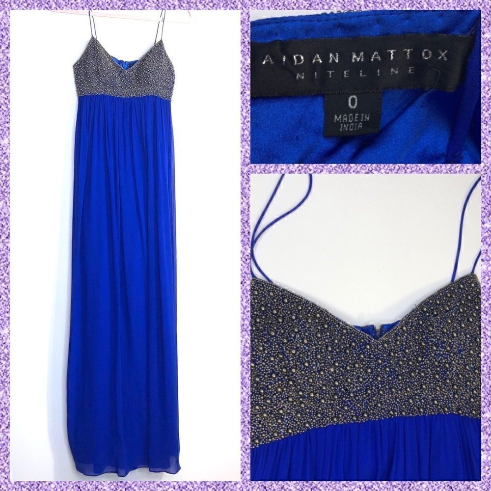 Aidan Mattox Niteline Blue Evening Gown – Beaded Bodice, Size 0